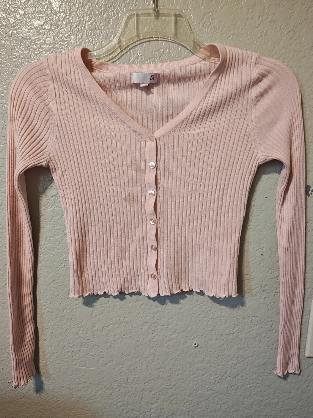Women's Ribbed V-Neck Button Cardigan - Light Pink